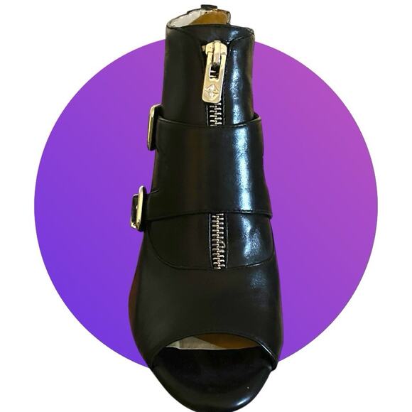 ANTONIO MELANI Taylan Womens Black Leather Sexy Heels Ankle Booties 8.5 Open Toe - Picture 6 of 14